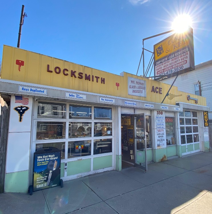 Ace Lock & Key Shop interior — locksmith workshop in Garfield, NJ