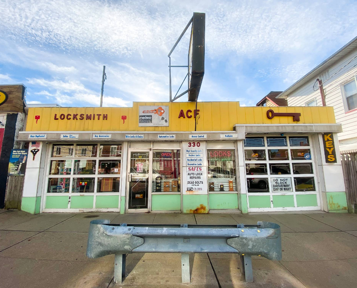 Exterior of Ace Lock & Key Shop storefront on Lanza Ave, Garfield NJ